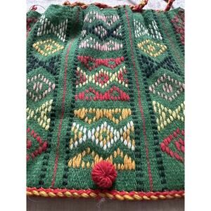 Vintage Wool Backpack Woven BOHO Ethnic Hippie Shoulder Tote Bag Green Handmade